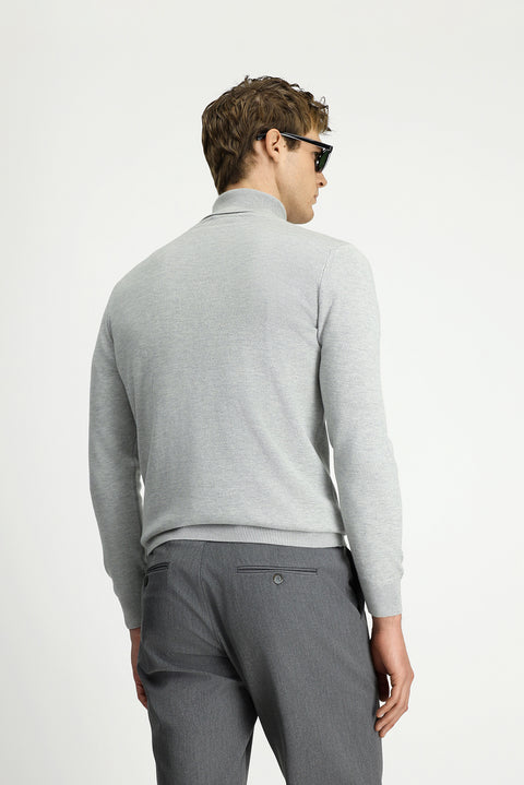 Açık Gri Balıkçı Yaka Regular Fit Pamuklu Örme Triko Kazak