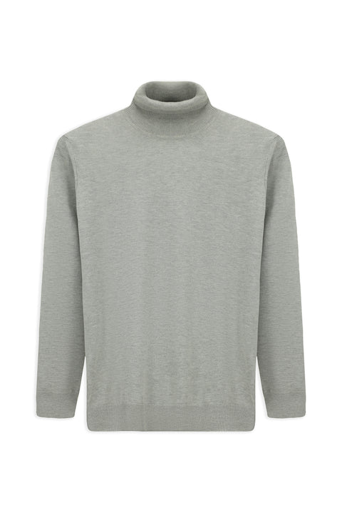 Açık Gri Balıkçı Yaka Regular Fit Pamuklu Örme Triko Kazak