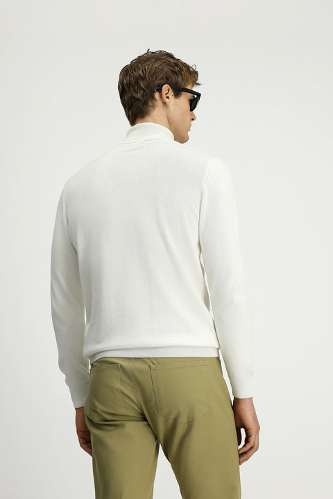 Ekru Balıkçı Yaka Regular Fit Pamuklu Örme Triko Kazak