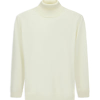 Ekru Balıkçı Yaka Regular Fit Pamuklu Örme Triko Kazak