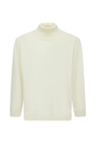  Ekru Balıkçı Yaka Regular Fit Pamuklu Örme Triko Kazak