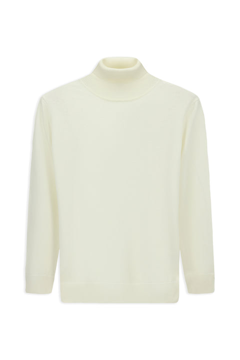 Ekru Balıkçı Yaka Regular Fit Pamuklu Örme Triko Kazak