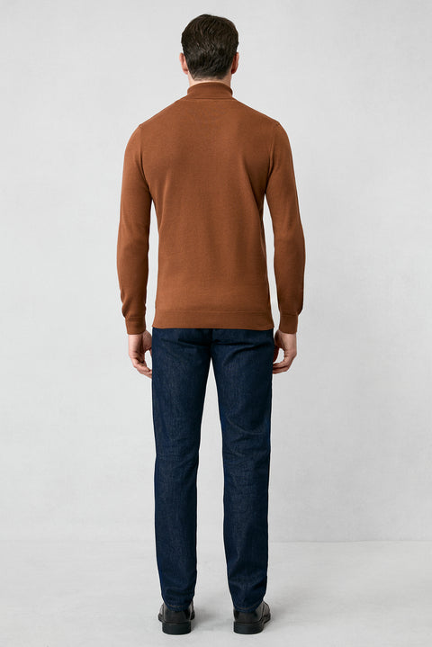 Tarçın  Balıkçı Yaka Regular Fit Pamuklu Örme Triko Kazak