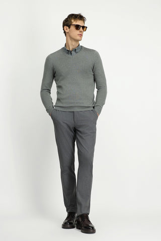  Orta Gri V Yaka Regular Fit Pamuklu Örme Triko Kazak