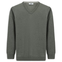 Orta Gri V Yaka Regular Fit Pamuklu Örme Triko Kazak