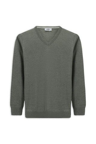  Orta Gri V Yaka Regular Fit Pamuklu Örme Triko Kazak