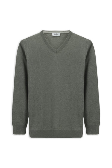  Orta Gri V Yaka Regular Fit Pamuklu Örme Triko Kazak