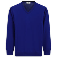 Saks Mavi V Yaka Regular Fit Pamuklu Örme Triko Kazak