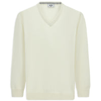 Ekru V Yaka Regular Fit Pamuklu Örme Triko Kazak