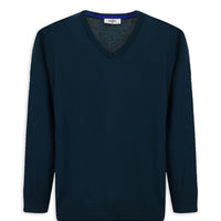 Medium Petrol V-Neck Regular Fit Cotton Knitted Sweater