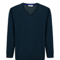 Orta Petrol V Yaka Regular Fit Pamuklu Örme Triko Kazak