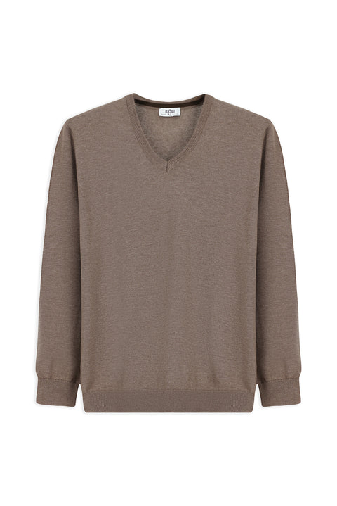 Orta Vizon V Yaka Regular Fit Pamuklu Örme Triko Kazak