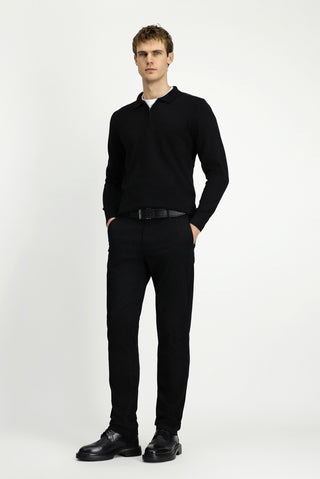  Siyah Polo Yaka Regular Fit Fermuarl? Pamuklu Örme Triko Kazak-Ki??l?