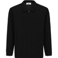 Siyah Polo Yaka Regular Fit Fermuarlı Pamuklu Örme Triko Kazak