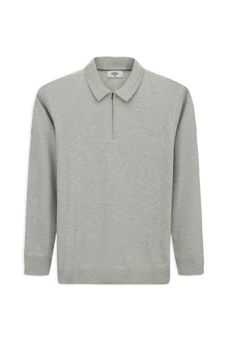  Açık Gri Polo Yaka Regular Fit Fermuarlı Pamuklu Örme Triko Kazak