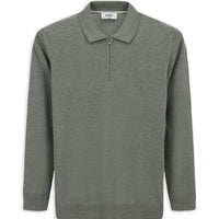 Orta Gri Polo Yaka Regular Fit Fermuarlı Pamuklu Örme Triko Kazak