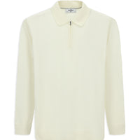 Ekru Polo Yaka Regular Fit Fermuarlı Pamuklu Örme Triko Kazak