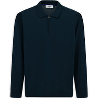 Orta Petrol Polo Yaka Regular Fit Fermuarlı Pamuklu Örme Triko Kazak