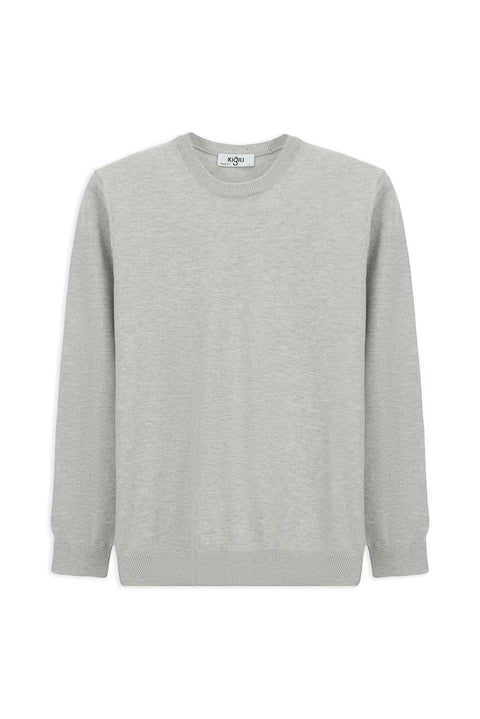 Açık Gri Bisiklet Yaka Regular Fit Pamuklu Triko Kazak