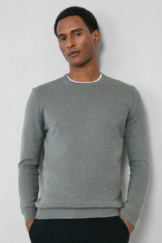  Orta Gri Bisiklet Yaka Regular Fit Pamuklu Triko Kazak