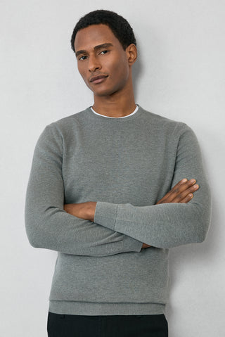  Orta Gri Bisiklet Yaka Regular Fit Pamuklu Triko Kazak