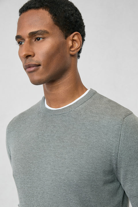 Orta Gri Bisiklet Yaka Regular Fit Pamuklu Triko Kazak