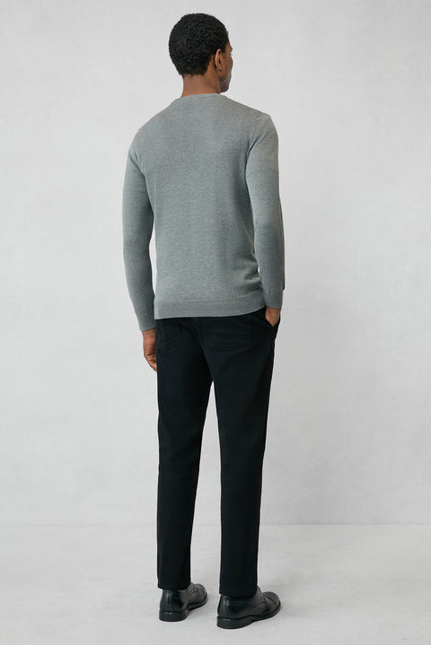 Orta Gri Bisiklet Yaka Regular Fit Pamuklu Triko Kazak