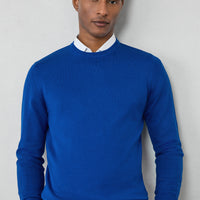 Saks Mavi Bisiklet Yaka Regular Fit Pamuklu Triko Kazak