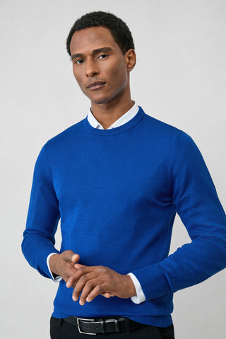  Saks Mavi Bisiklet Yaka Regular Fit Pamuklu Triko Kazak