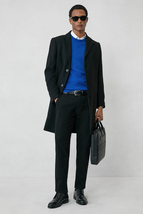 Saks Mavi Bisiklet Yaka Regular Fit Pamuklu Triko Kazak