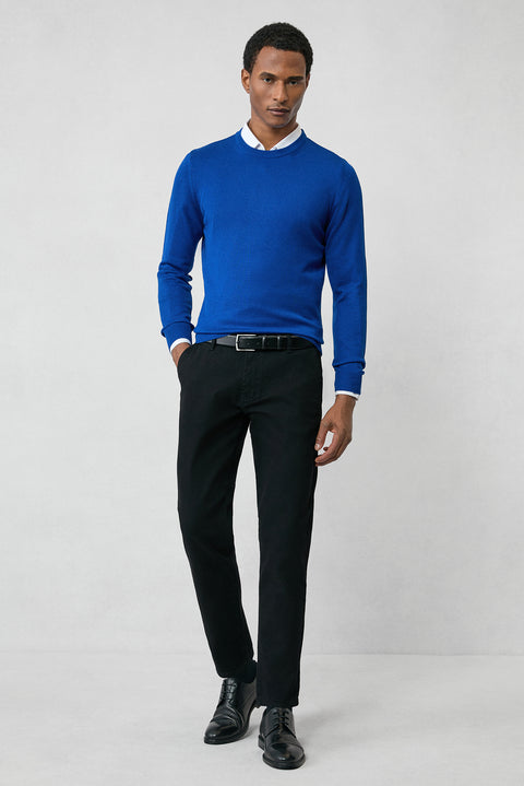 Saks Mavi Bisiklet Yaka Regular Fit Pamuklu Triko Kazak