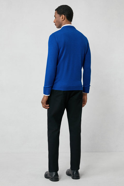 Saks Mavi Bisiklet Yaka Regular Fit Pamuklu Triko Kazak