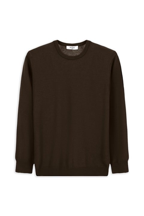 Orta Kahve Bisiklet Yaka Regular Fit Pamuklu Triko Kazak