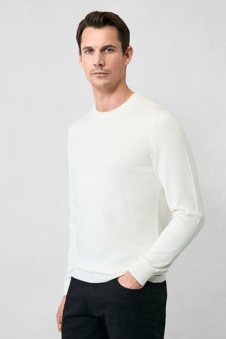  Ekru Bisiklet Yaka Regular Fit Pamuklu Triko Kazak