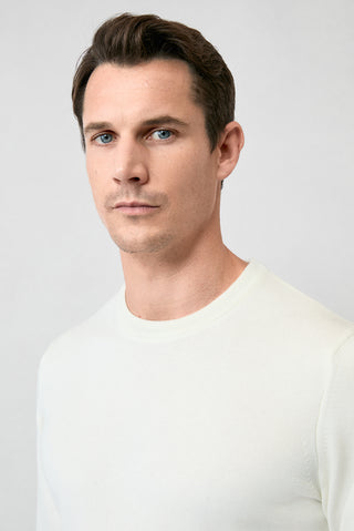  Ekru Bisiklet Yaka Regular Fit Pamuklu Triko Kazak