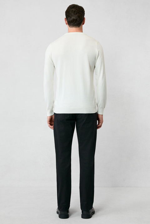 Ekru Bisiklet Yaka Regular Fit Pamuklu Triko Kazak