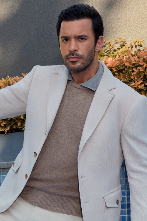 Orta Bej Polo Yaka Oversize Ekstra Rahat Kesim Yünlü Triko Kazak