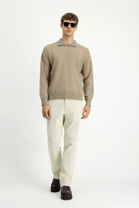 Orta Bej Polo Yaka Oversize Ekstra Rahat Kesim Yünlü Triko Kazak