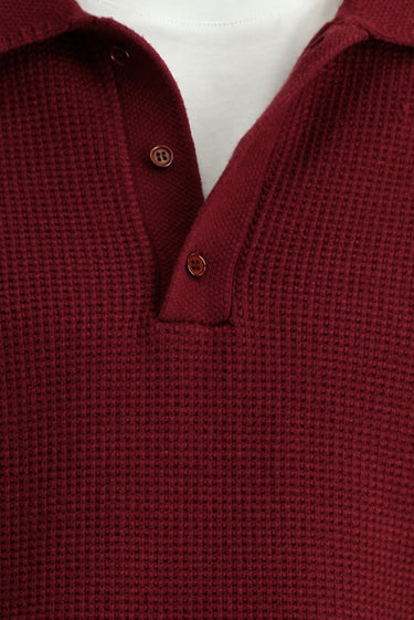 Koyu Bordo Polo Yaka Oversize Ekstra Rahat Kesim Desenli Triko Kazak