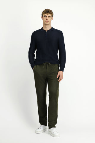  Koyu Lacivert Polo Yaka Regular Fit Desenli Fermuarlı Pamuklu Triko Kazak