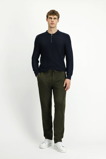  Koyu Lacivert Polo Yaka Regular Fit Desenli Fermuarlı Pamuklu Triko Kazak