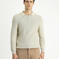 Taş Polo Yaka Regular Fit Desenli Fermuarlı Pamuklu Triko Kazak