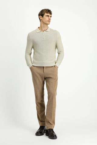  Taş Polo Yaka Regular Fit Desenli Fermuarlı Pamuklu Triko Kazak