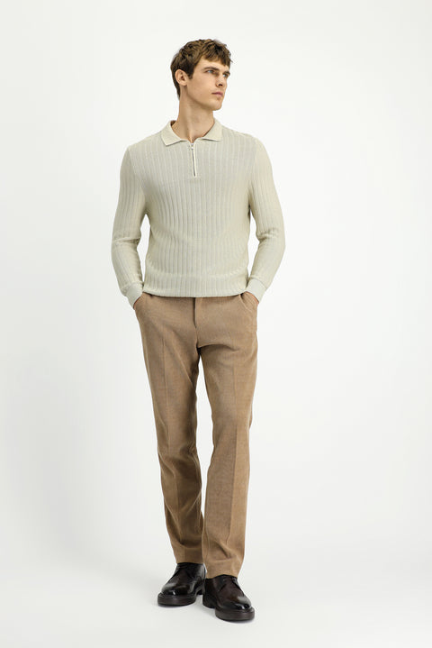 Taş Polo Yaka Regular Fit Desenli Fermuarlı Pamuklu Triko Kazak