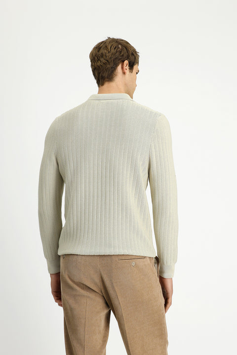 Taş Polo Yaka Regular Fit Desenli Fermuarlı Pamuklu Triko Kazak