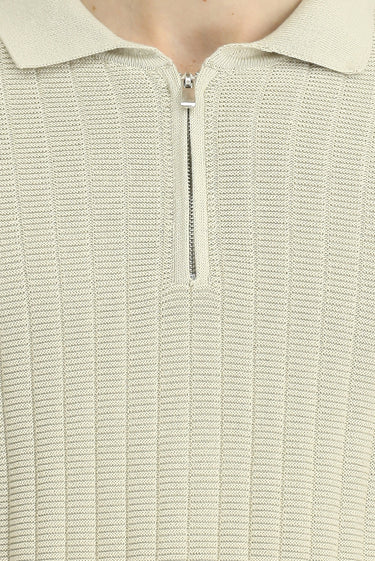 Taş Polo Yaka Regular Fit Desenli Fermuarlı Pamuklu Triko Kazak