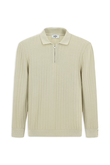 Taş Polo Yaka Regular Fit Desenli Fermuarlı Pamuklu Triko Kazak