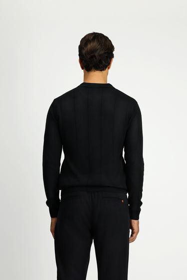 Siyah Polo Yaka Regular Fit Desenli Triko Kazak