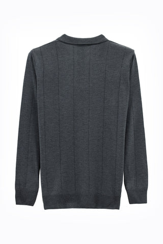  Orta Füme Melanj Polo Yaka Dü?meli Regular Fit Çizgili Triko Kazak-Ki??l?