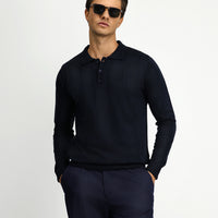 Koyu Lacivert Polo Yaka Regular Fit Desenli Triko Kazak
